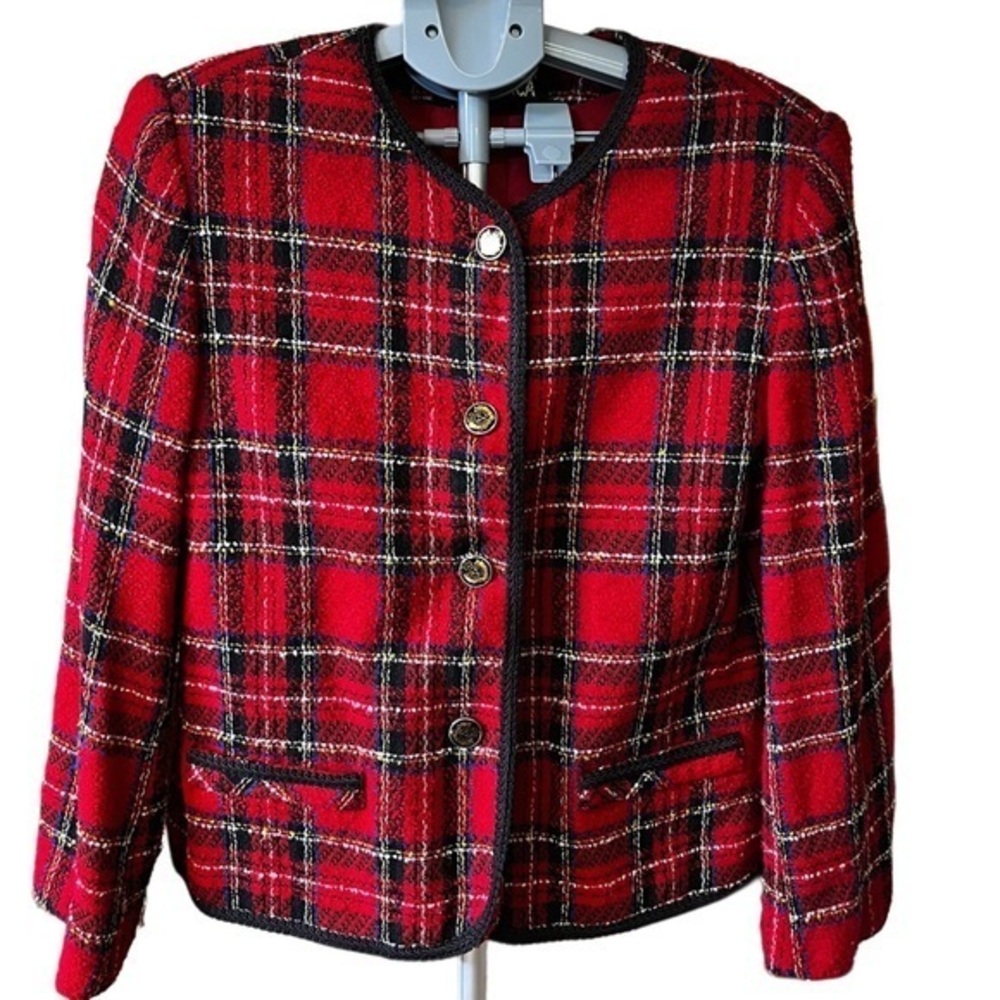 CASABLANCA Vintage Red Plaid Jacket, Size 10.